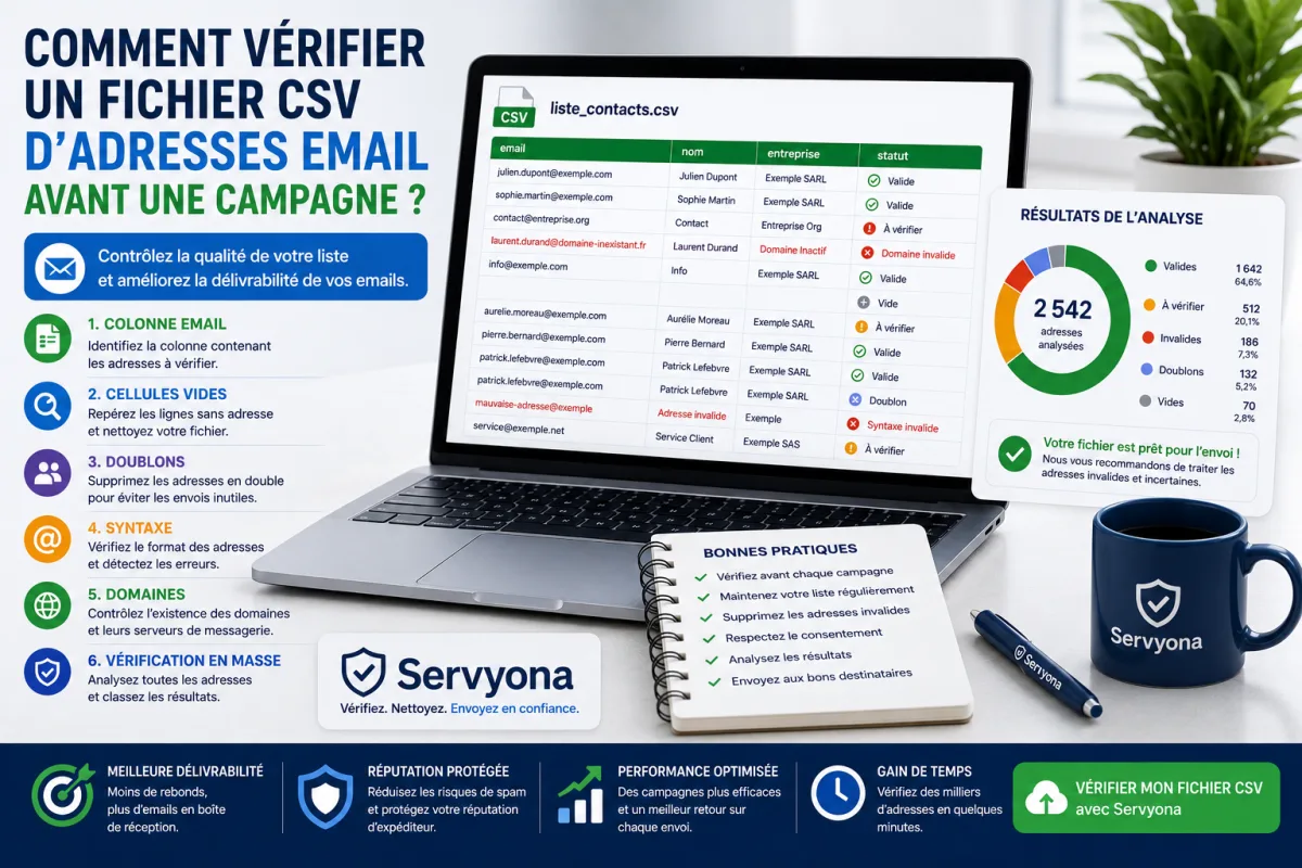 Vérification d’un fichier CSV contenant une liste d’adresses email